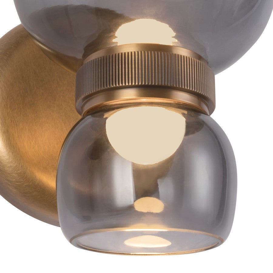 Kuzco Sutton 8" Brass Dimmable LED, Vintage Brass/Smoked Glass