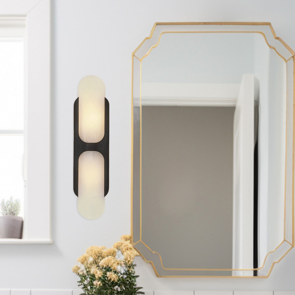 Kuzco Odin 2 17in 2-Light Vanity Light | Urban Bronze and Natural Alabaster | Bathroom & Powder Room | 17 x 4.375 x 3.25 in | Model WV357217UBAR