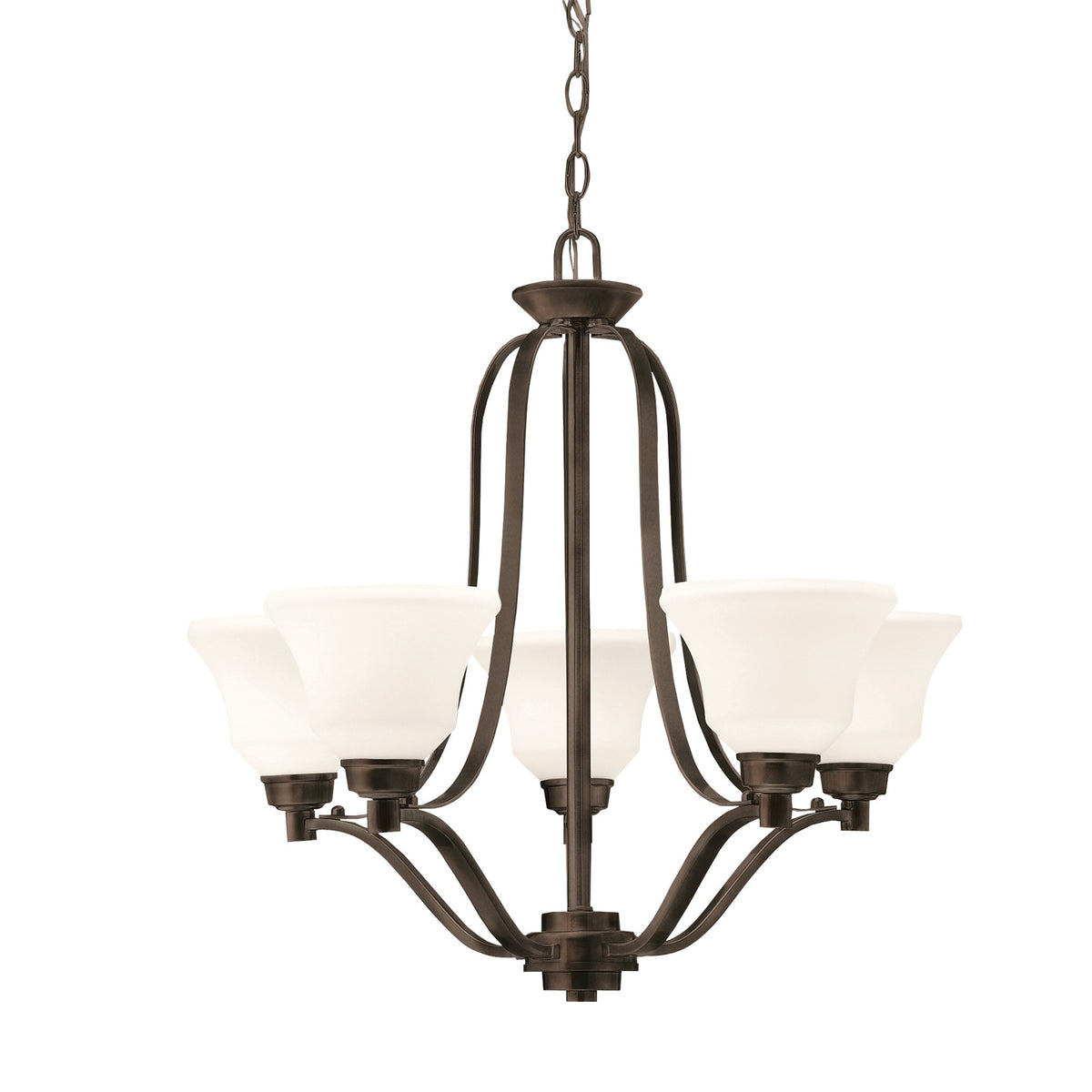 Kichler Langford 27in 5-Light Chandelier | Transitional Olde Bronze and Satin Etched White | Dining Room & Living Room | 27 x 24 in | Model 1783OZ