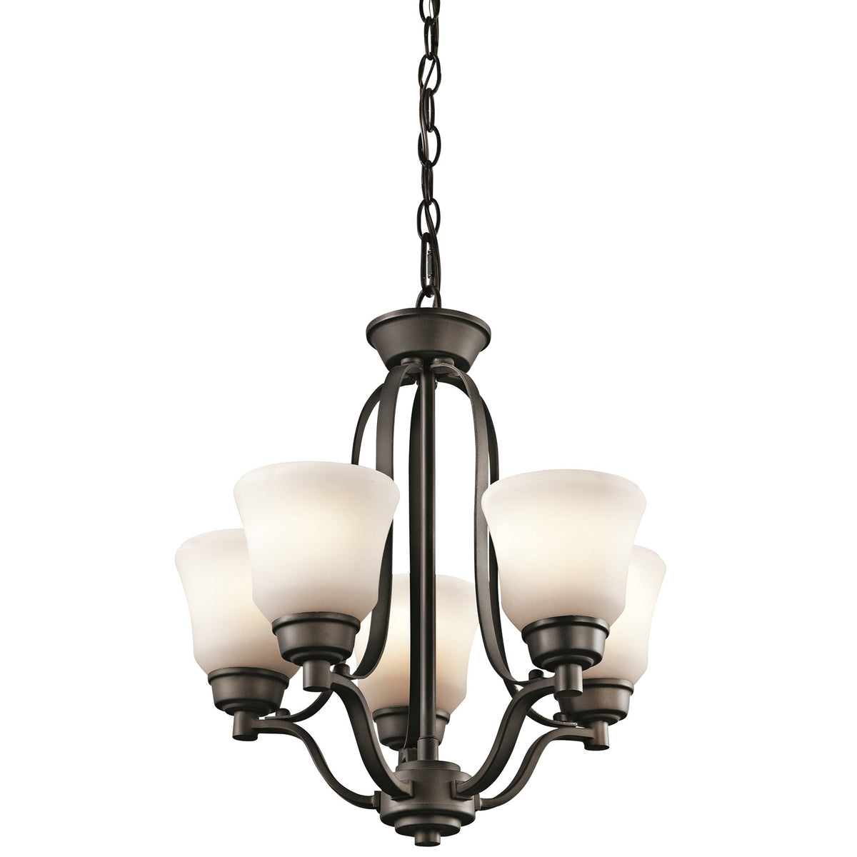 Kichler Langford 16in 5-Light Mini Chandelier | Transitional Olde Bronze and Satin Etched White | Dining Room & Kitchen Island | Model 1788OZ
