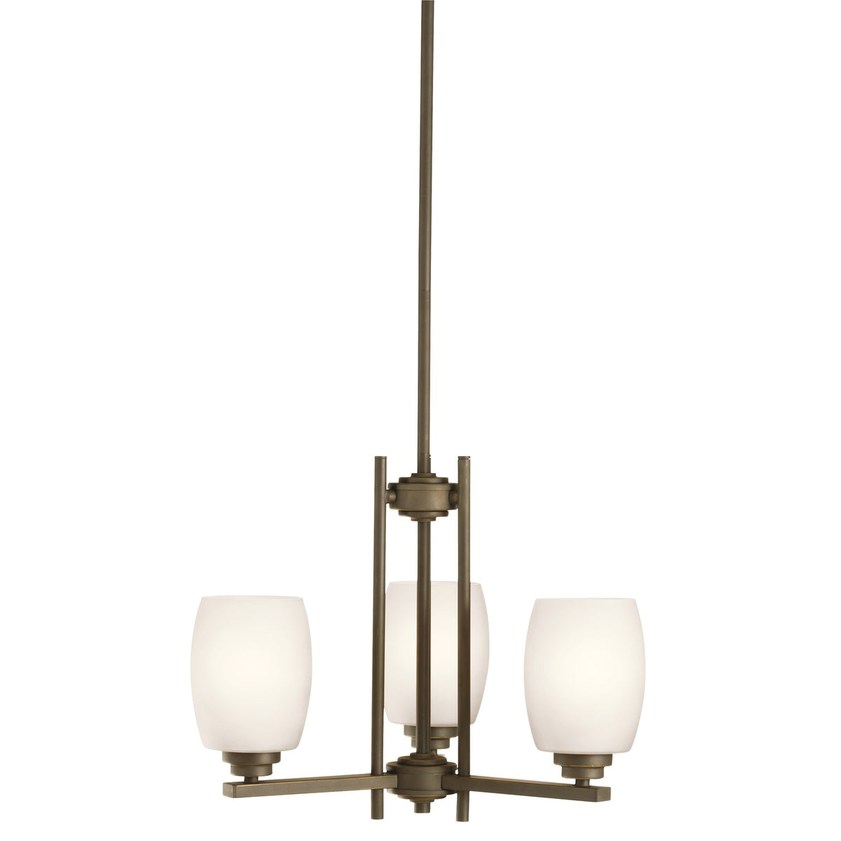 Kichler Eileen 18.25in 3-Light Mini Chandelier | Contemporary Olde Bronze Steel and Satin Etched Opal Glass | Dining Room & Kitchen | Model 1894OZS