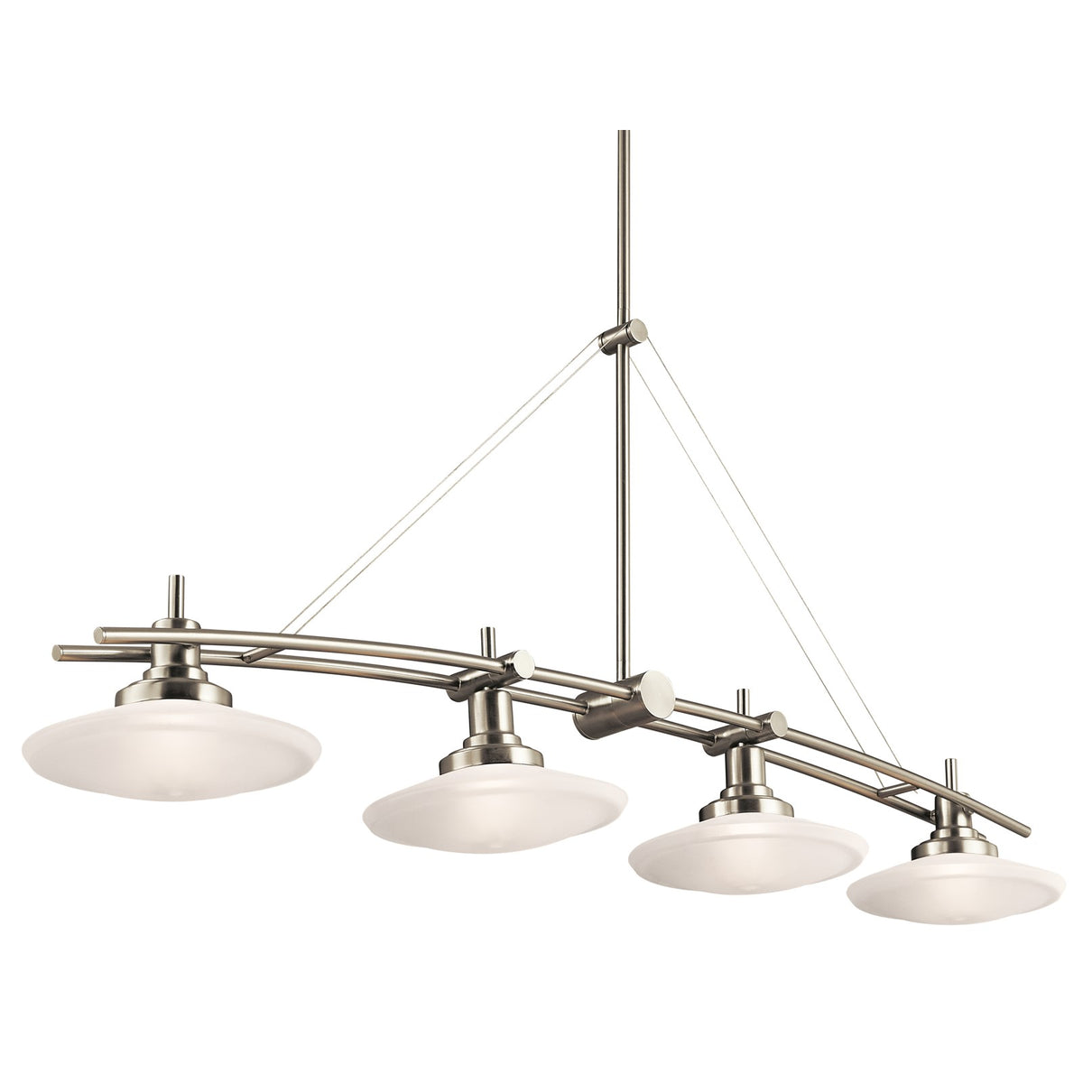 Kichler Structures 48in 4-Light Linear Chandelier | Contemporary Brushed Nickel and Satin Etched Glass | Kitchen Island & Dining Room | Model 2043NI