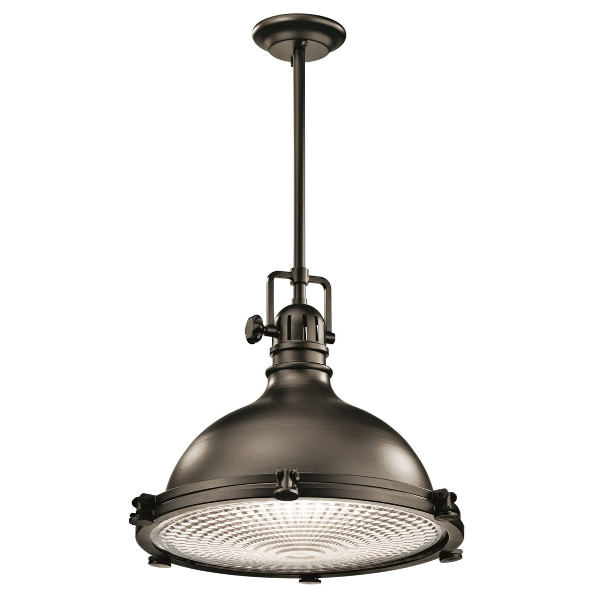 Kichler Hatteras Bay 18in 1-Light Pendant | Transitional Olde Bronze Metal and Fresnel Lens | Kitchen Island & Dining Room | Model 2682OZ