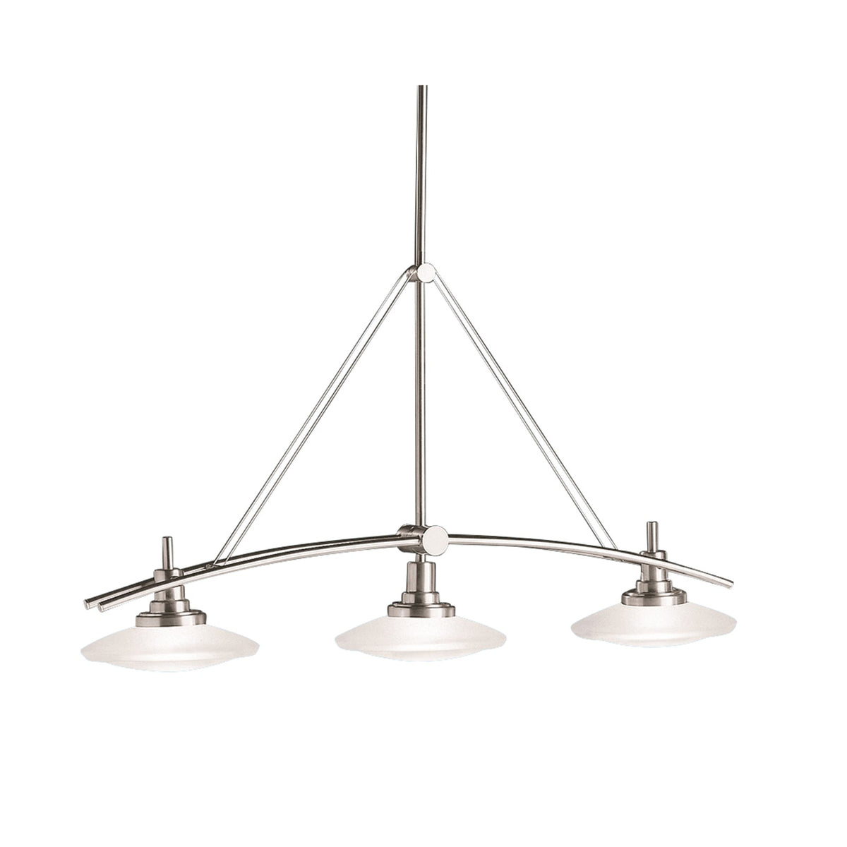 Kichler Structures 37in 3-Light Linear Chandelier | Brushed Nickel and Satin Etched Glass | Kitchen Island & Dining Room | Model 2955NI