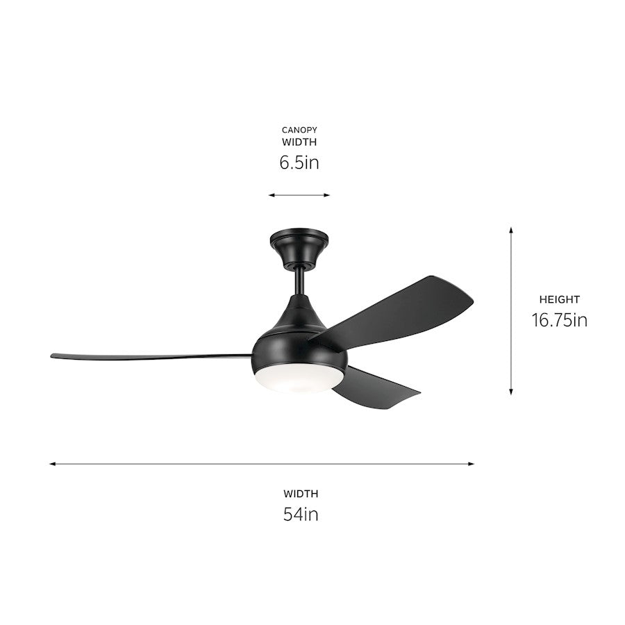 Kichler 54" Ample Ceiling Fan, Satin Black/Satin Black
