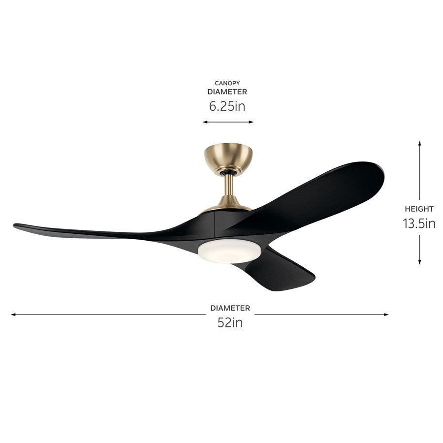 Kichler Mylo 1Lt 52" Ceiling Fan, Champagne Bronze/Jet Black/Etched