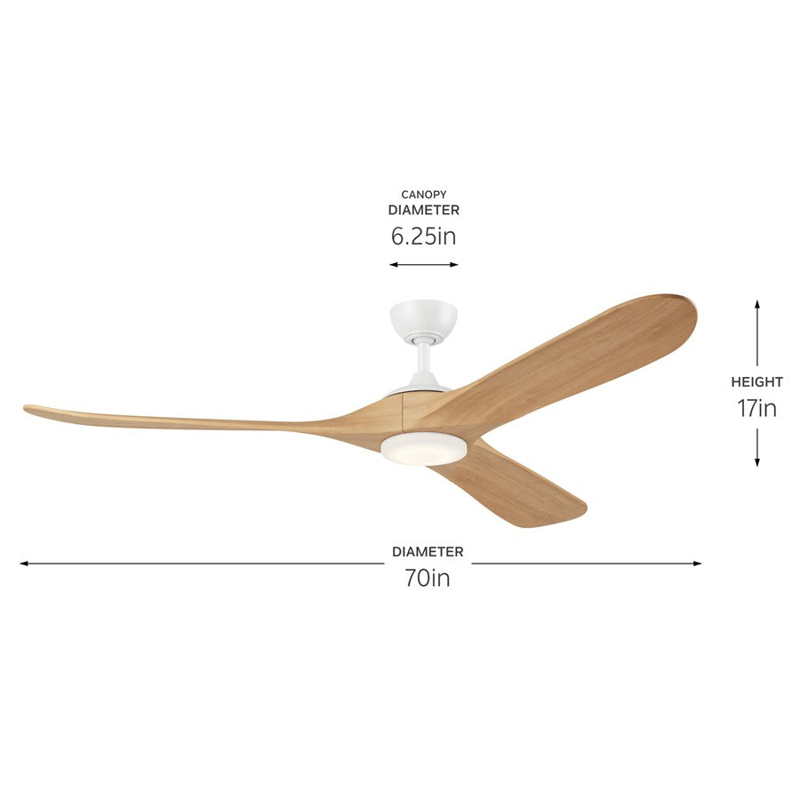 Kichler Mylo 1Lt 70" Ceiling Fan, White/White Maple/Etched