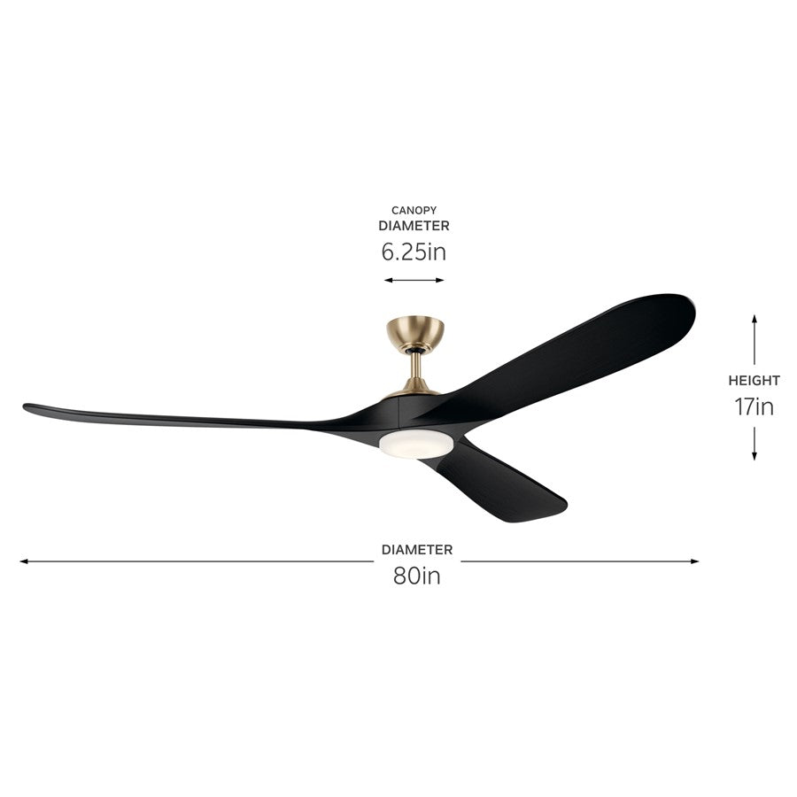 Kichler Mylo 1Lt 80" Ceiling Fan, Champagne Bronze/Jet Black/Etched