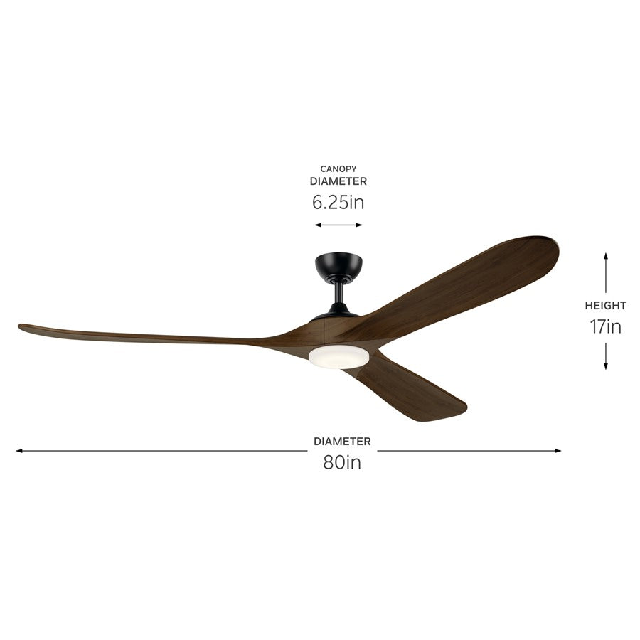 Kichler Mylo 1Lt 80" Ceiling Fan, Black/Aged Walnut/Etched