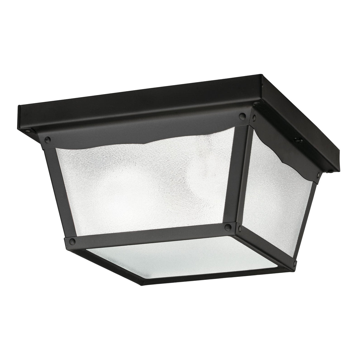 Kichler New Street 9in 2-Light Outdoor Flush Mount | Utilitarian Black and Clear Textured Glass | Covered Porch & Veranda | Model 345BK