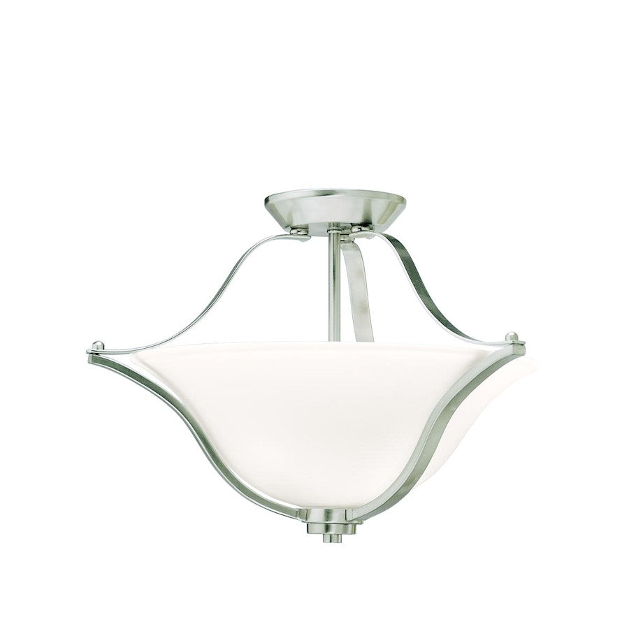 Kichler Langford 19in 2-Light Pendant/Semi-Flush | Transitional Brushed Nickel and Satin Etched White Glass | Dining Room & Kitchen | Model 3681NI