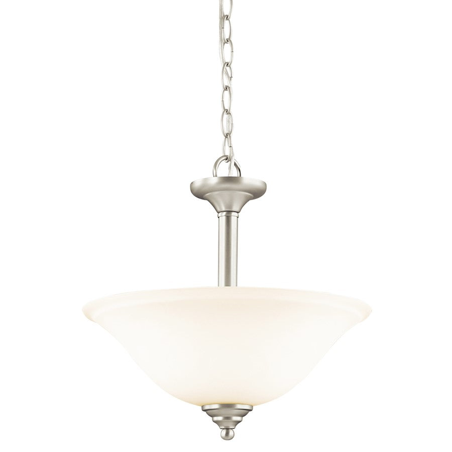 Kichler Wynberg 15in 2-Light Semi Flush Pendant | Transitional Brushed Nickel and Satin Etched Glass | Dining Room & Kitchen Island | Model 3694NI