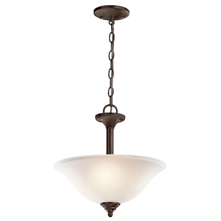 Kichler Wynberg 15in 2-Light Semi Flush Pendant | Transitional Olde Bronze and Satin Etched Glass | Kitchen & Dining Room | Model 3694OZ