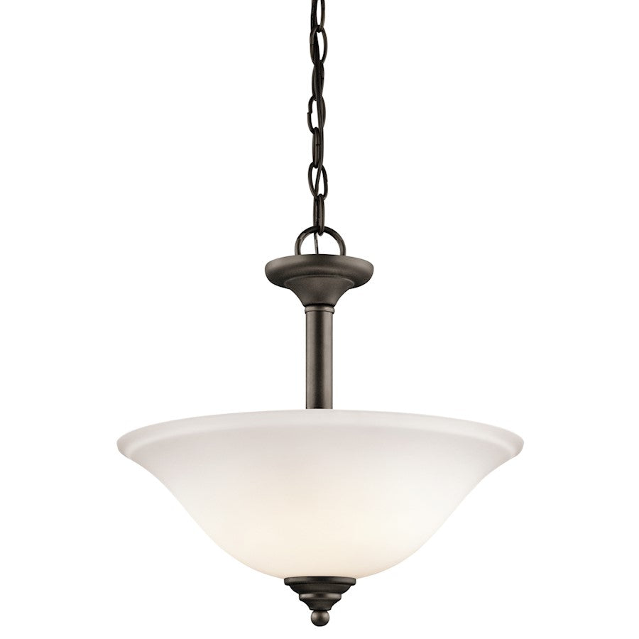 Kichler Armida 15in 2-Light Semi-Flush Pendant | Traditional Olde Bronze and Satin Etched White Glass | Dining Rooms & Entryways | Model 3694OZW