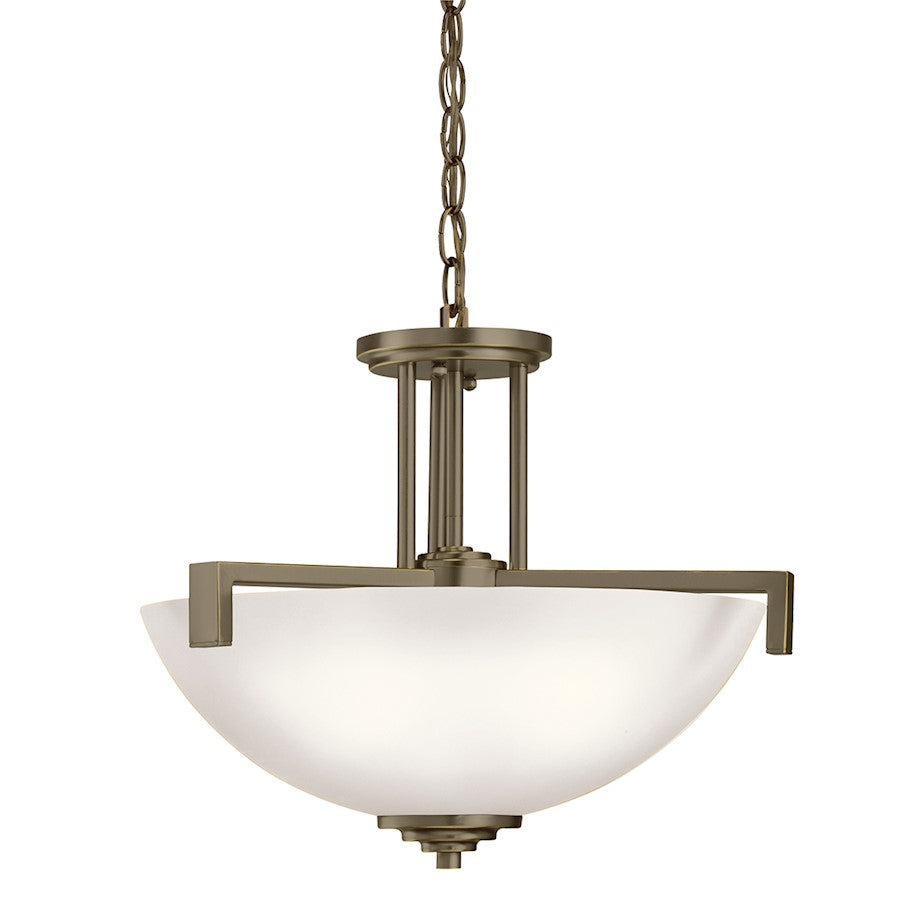 Kichler Eileen 17in 3-Light Semi-Flush | Contemporary Olde Bronze and Satin Etched White Glass | Dining Room & Living Room | Model 3797OZS