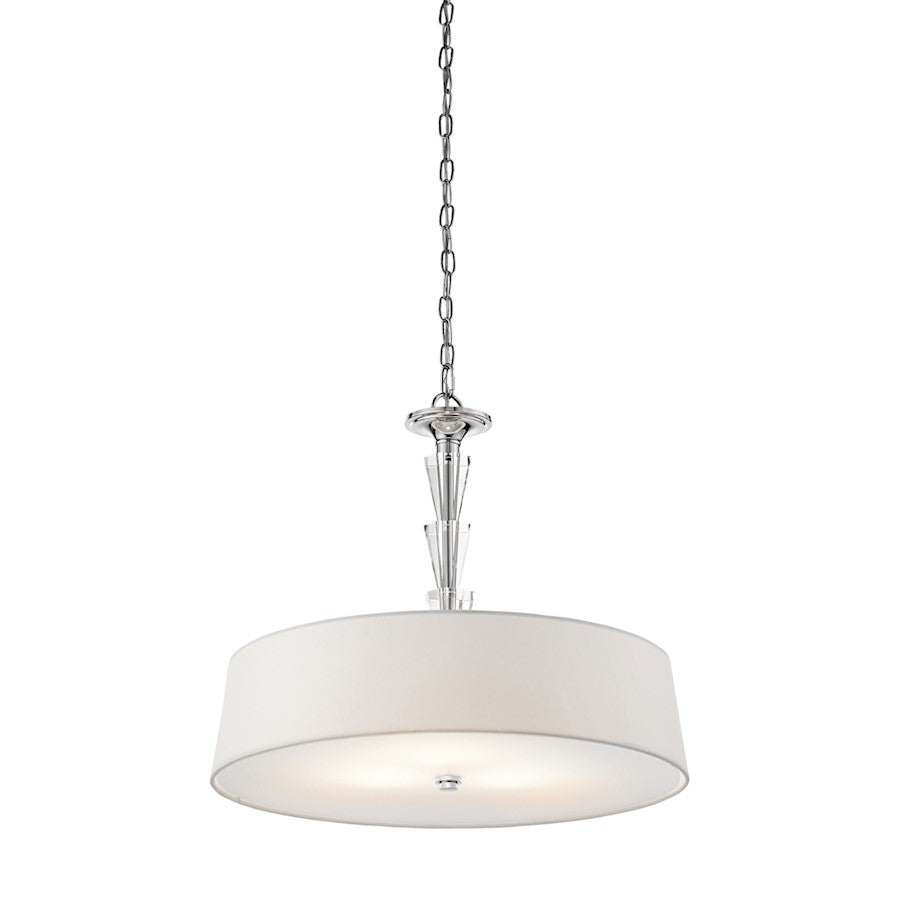 Kichler Crystal Persuasion 24in 3-Light Pendant | Transitional Chrome and White Linen Shade | Kitchen Island & Dining Room | Model 42034CH