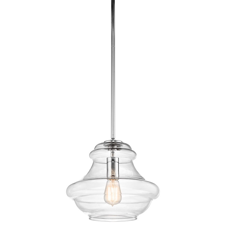 Kichler Everly 12in 1-Light Pendant | Transitional Chrome and Clear Glass | Kitchen Island & Dining Room | Model 42044CH