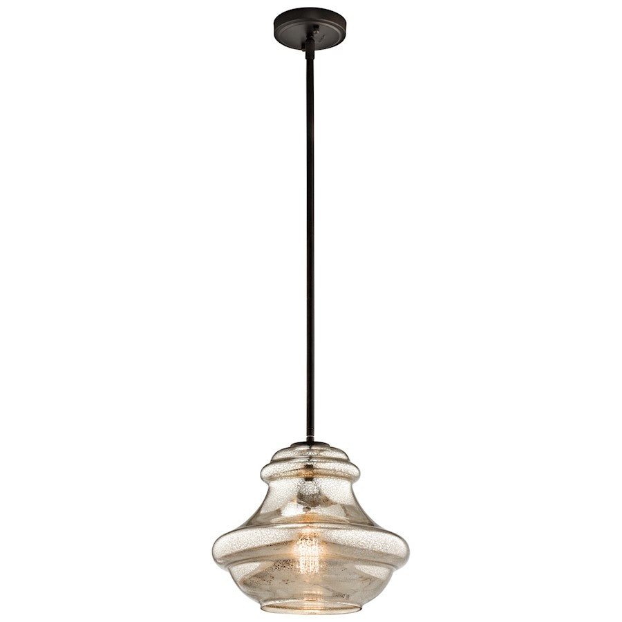 Kichler Everly 12in 1-Light Pendant | Transitional Olde Bronze and Mercury Glass | Kitchen Island & Dining Room | 12 x 10.5 in | Model 42044OZMER