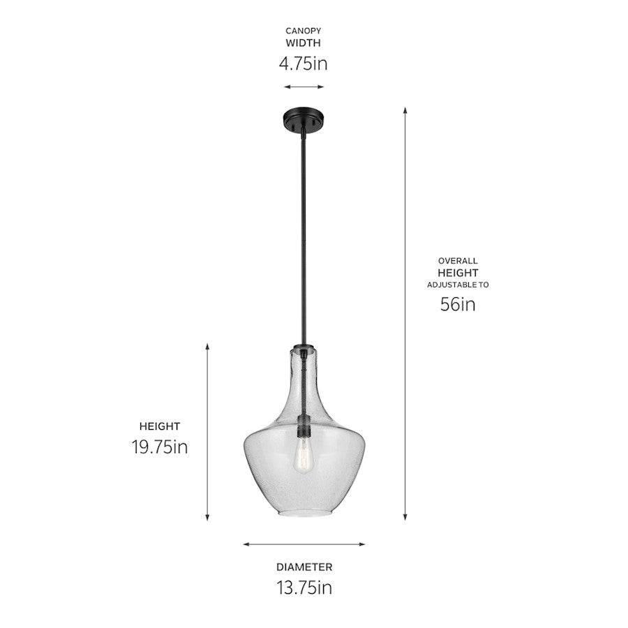 1 Light Bell 19.75" Pendant, Black