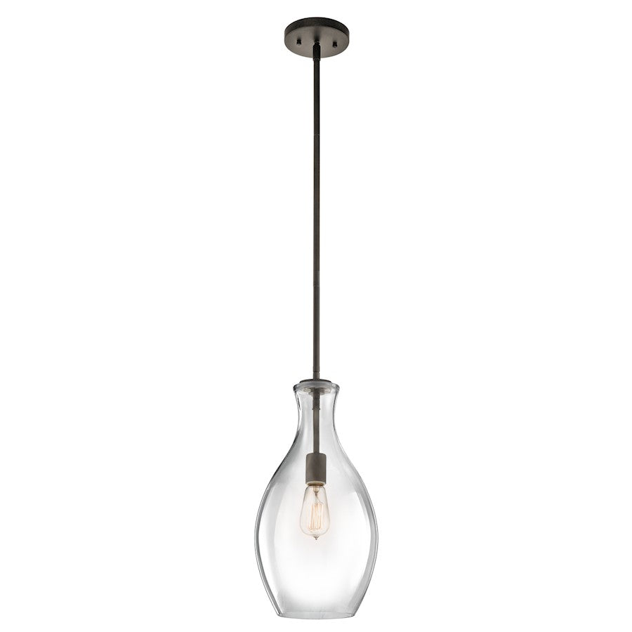 Kichler Everly 18in 1-Light Pendant | Transitional Olde Bronze and Clear Glass | Kitchen Island & Dining Room | 8.75 x 18.25 in | Model 42047OZ