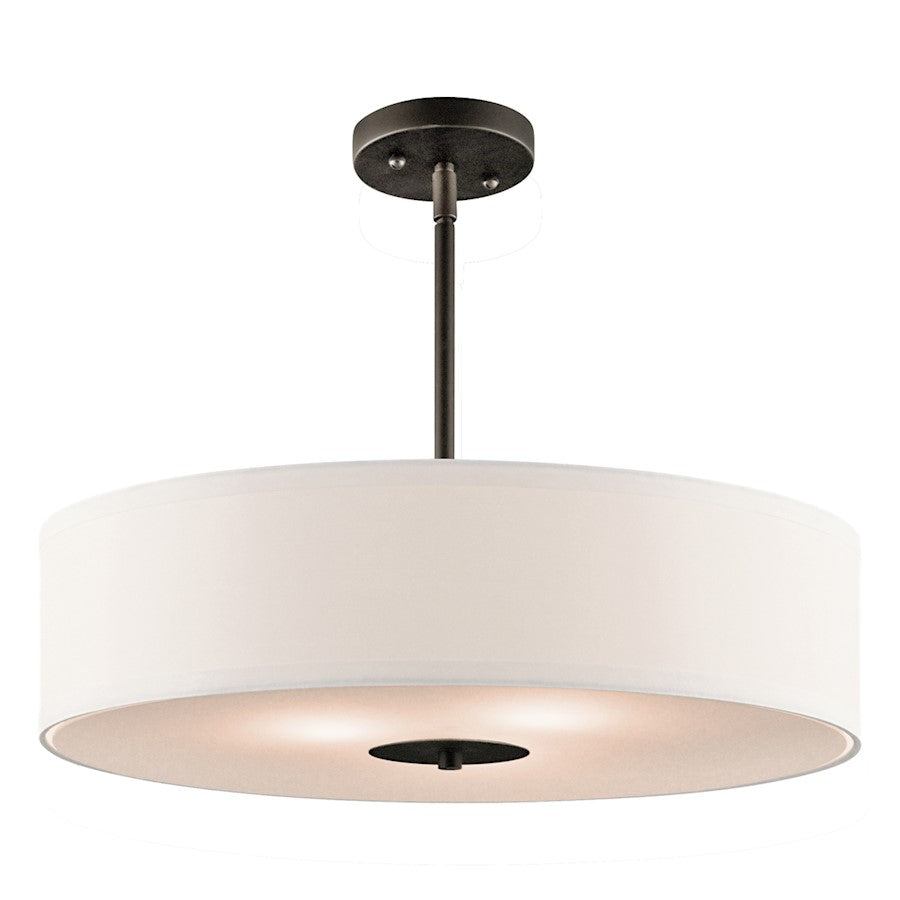 Kichler 3-Light Semi Flush/Pendant | Transitional Olde Bronze and White Microfiber with Satin Etched Glass | Kitchen Island & Dining | Model 42121OZ