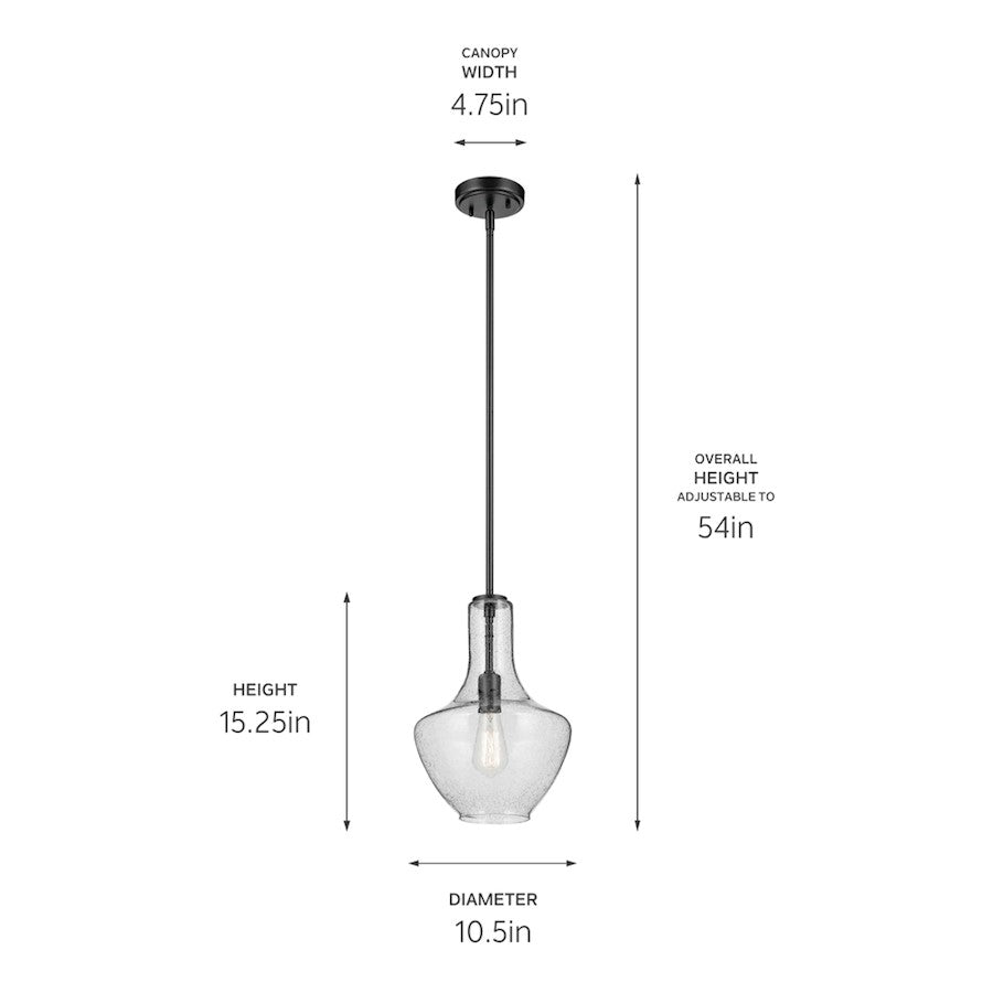 1 Light Bell 15.25" Pendant, Black