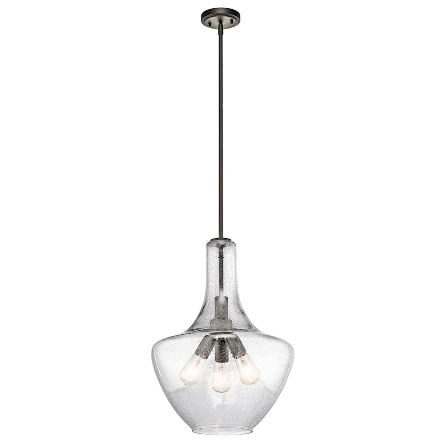 Kichler Everly 16in 3-Light Pendant | Transitional Olde Bronze and Clear Seeded Glass | Kitchen Island & Dining Room | 36in Chain | Model 42190OZ