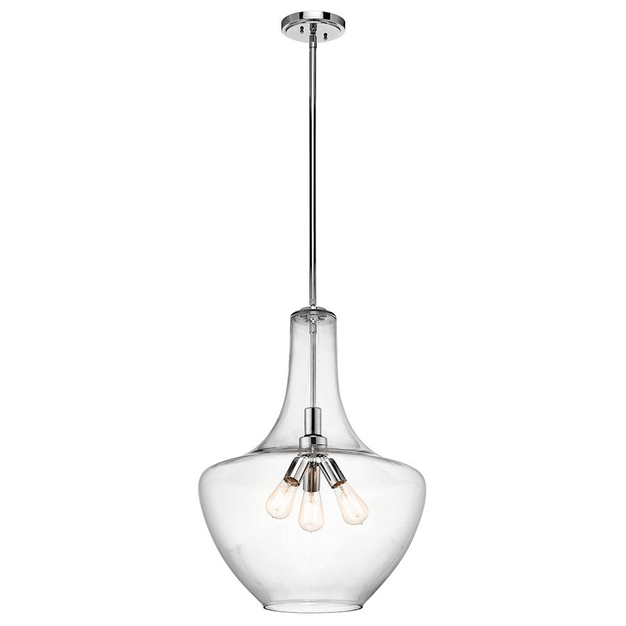 Kichler Everly 20in 3-Light Pendant | Transitional Chrome and Clear Seeded Glass | Kitchen Island & Dining Room | 20 x 28 in | Model 42198CH