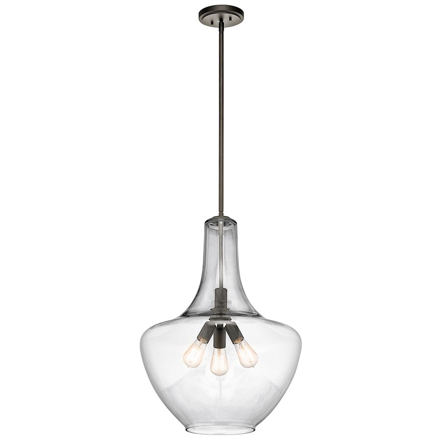 Kichler Everly 20in 3-Light Pendant | Transitional Olde Bronze and Clear Seeded Glass | Kitchen Island & Dining Room | 20 x 27.5 in | Model 42198OZ