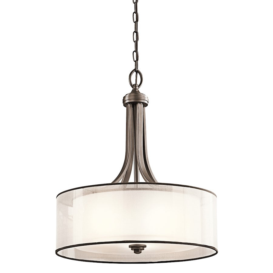 Kichler Lacey 20in 4-Light Pendant | Transitional Mission Bronze and Light Umber Metallic Frosted Glass | Kitchen Island & Dining | Model 42385MIZ