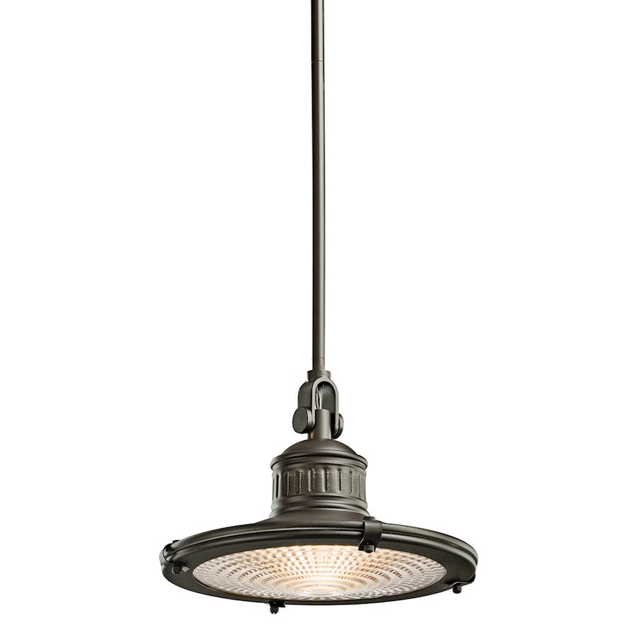 Kichler Sayre 12in 1-Light Pendant | Rustic Olde Bronze and Clear Fresnel Lens | Home Office & Workspace | W 12 x H 9 in | Model 42437OZ