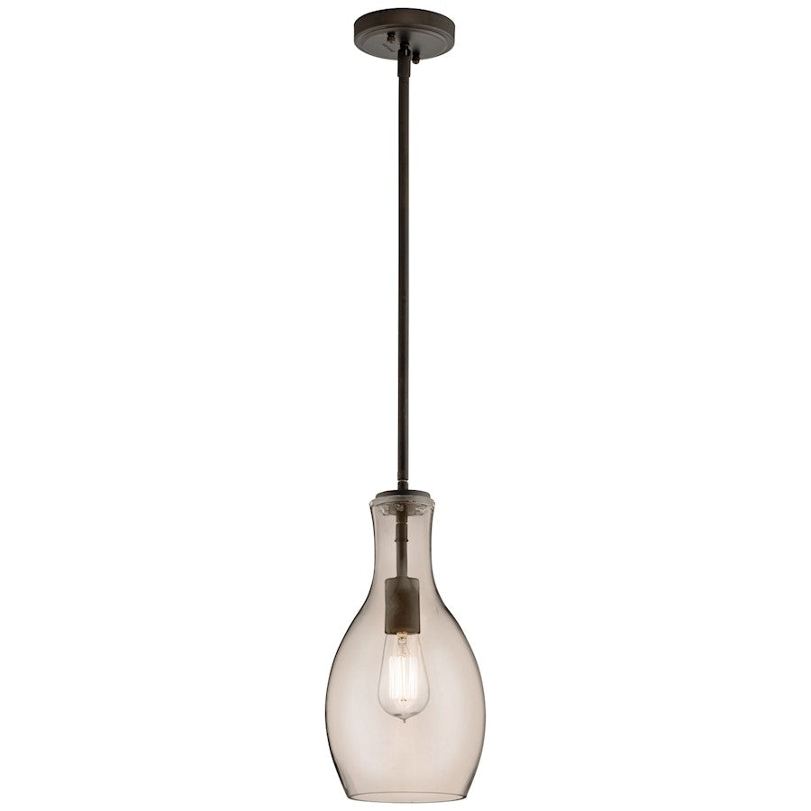 Kichler Everly 7in 1-Light Pendant | Transitional Olde Bronze and Light Champagne Glass | Kitchen Island | 7 x 7 x 14 in | Model 42456OZCP