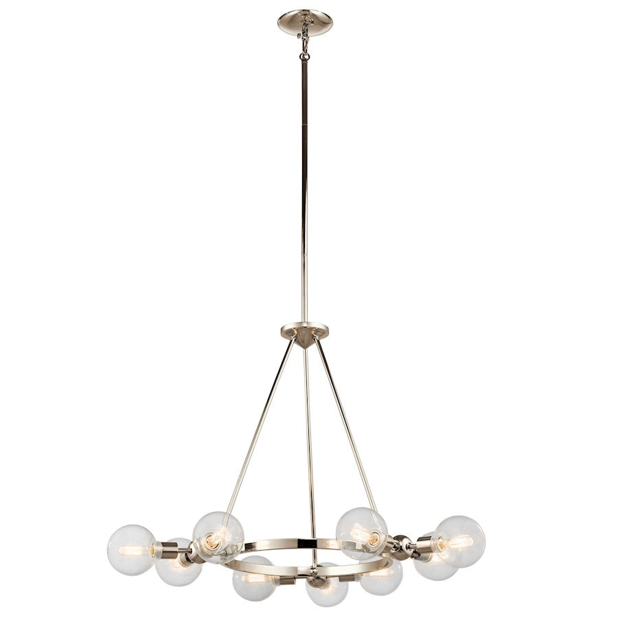 Kichler Garim 34in 9-Light Chandelier | Mid-Century Polished Nickel and Clear Glass | Dining Room & Living Room | 34 x 34 x 22 in | Model 42474PN