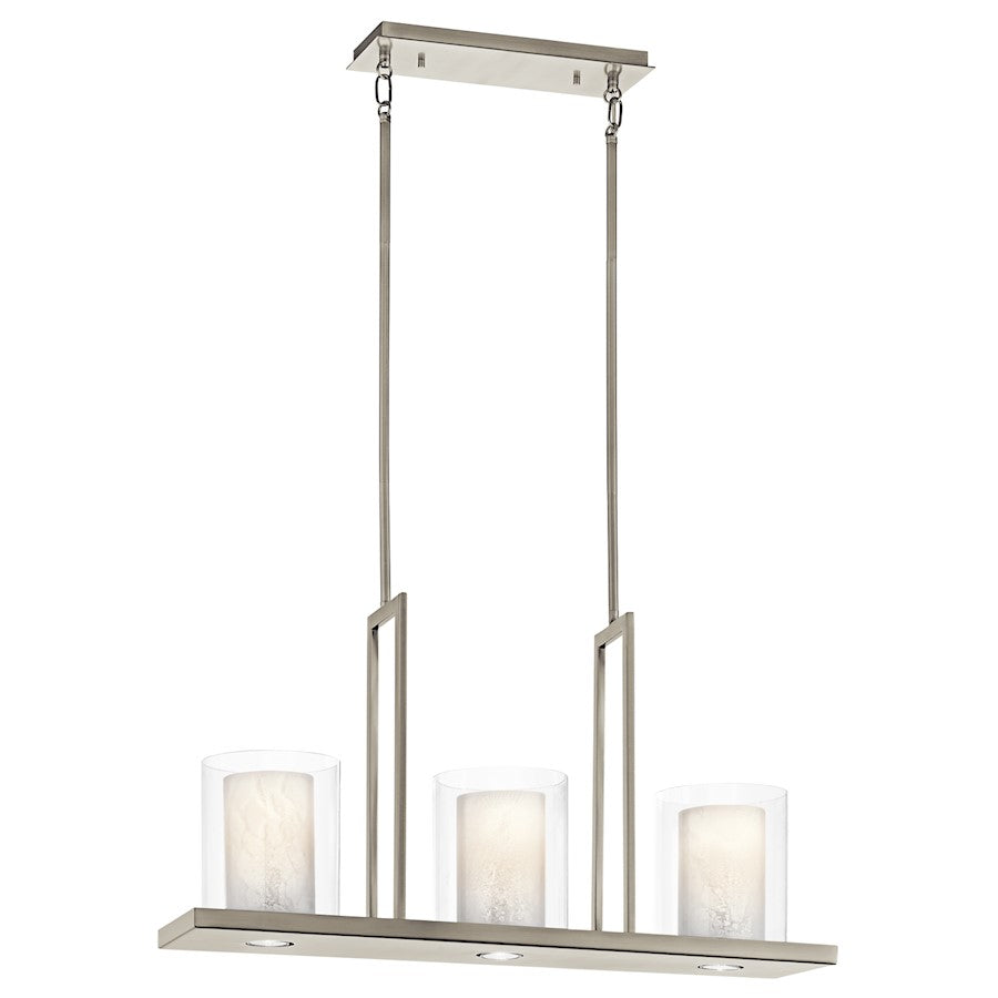 Kichler Triad 31in 6-Light Linear Chandelier | Contemporary Classic Pewter and Clear/White Vetro Mica | Kitchen Island & Dining Room | Model 42547CLP