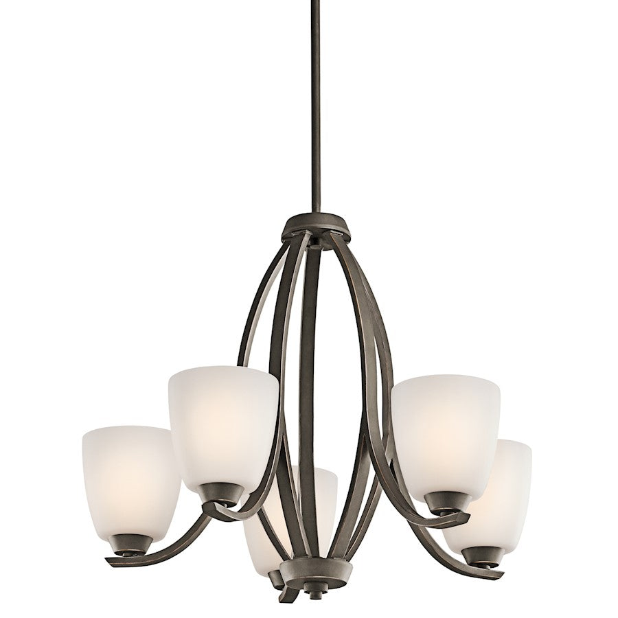 Kichler Granby 24in 5-Light Chandelier | Transitional Olde Bronze and Satin Etched Cased Opal Glass | Dining Room & Living Room | Model 42557OZ