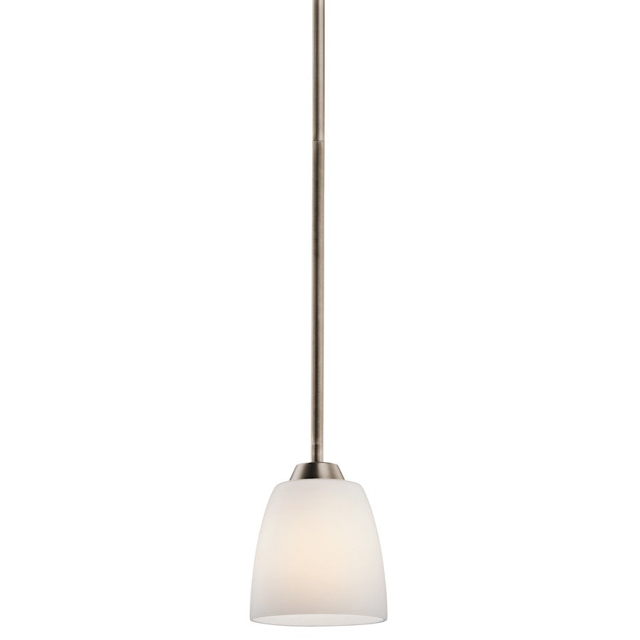 Kichler Granby 5in 1-Light Mini Pendant | Transitional Brushed Pewter and Satin Etched Opal Glass | Kitchen Island & Dining Room | Model 42562BPT