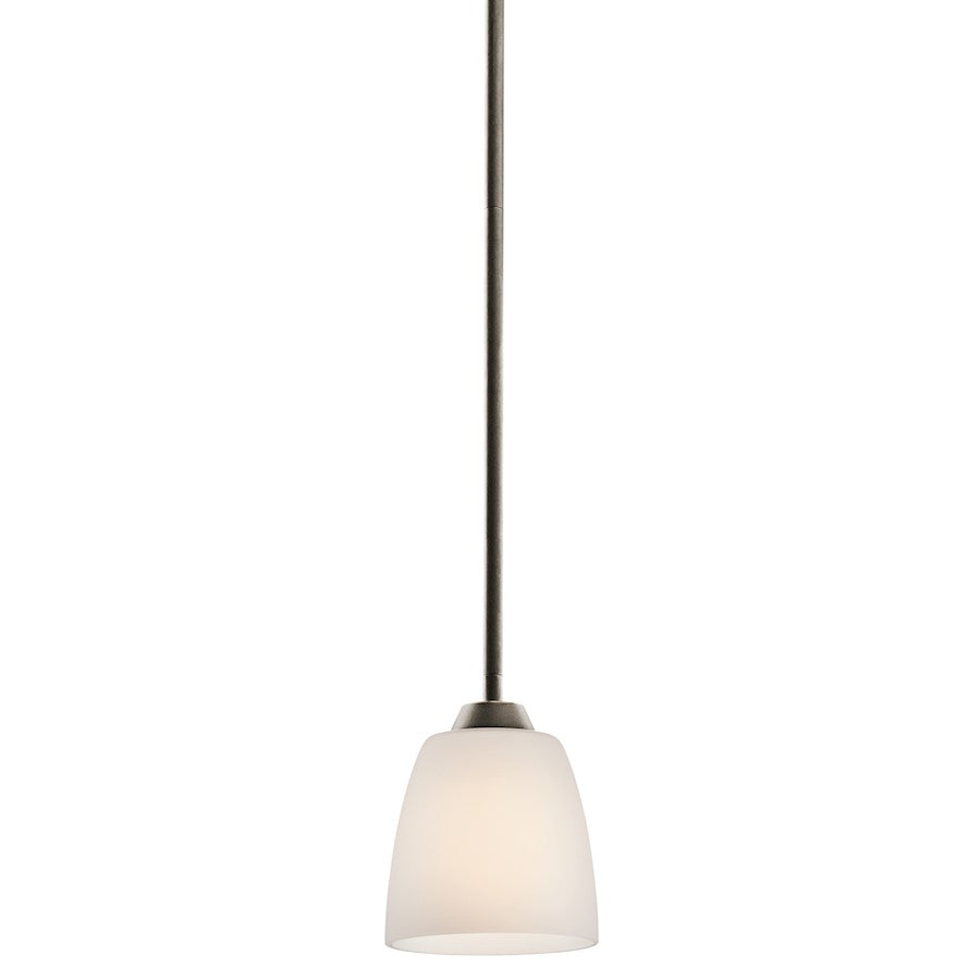 Kichler Granby 5in 1-Light Mini Pendant | Transitional Olde Bronze and Satin Etched Opal Glass | Kitchen Island & Dining Room | Model 42562OZ