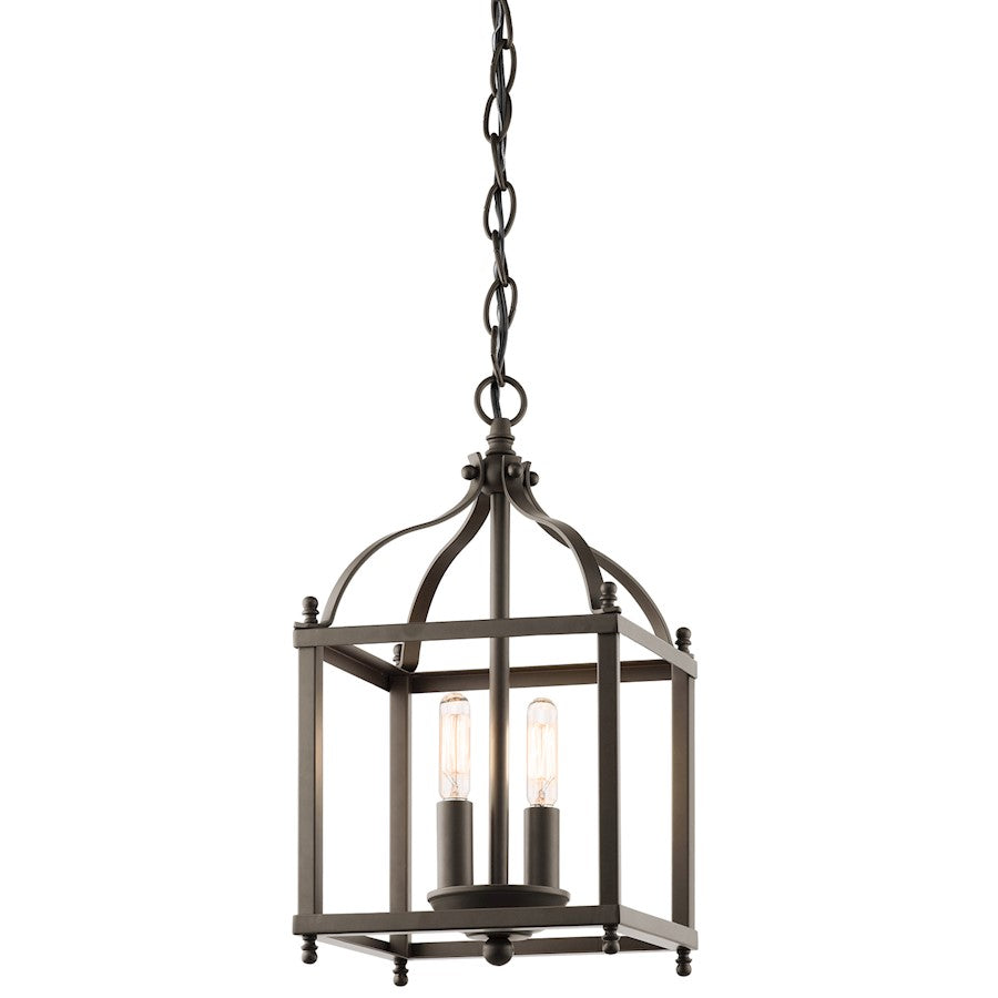 Kichler Larkin 8in 2-Light Pendant | Olde Bronze Steel Cage | Foyer & Entryway | 8 x 8 x 15 in | Model 42565OZ