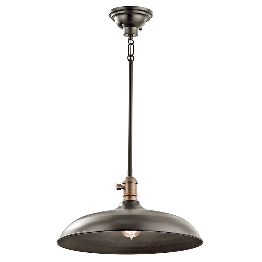 Kichler Cobson 1-Light Pendant/Semi-Flush | Industrial Olde Bronze Steel | Kitchen Island & Dining Room | 16 W x 8 H in, 36in Chain | Model 42585OZ