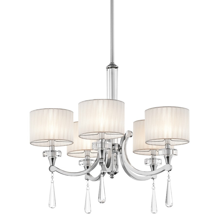 Kichler Parker Point 26in 5-Light Chandelier | Chrome and Organza Fabric with Crystal Accents | Dining Room & Living Room | Model 42631CH