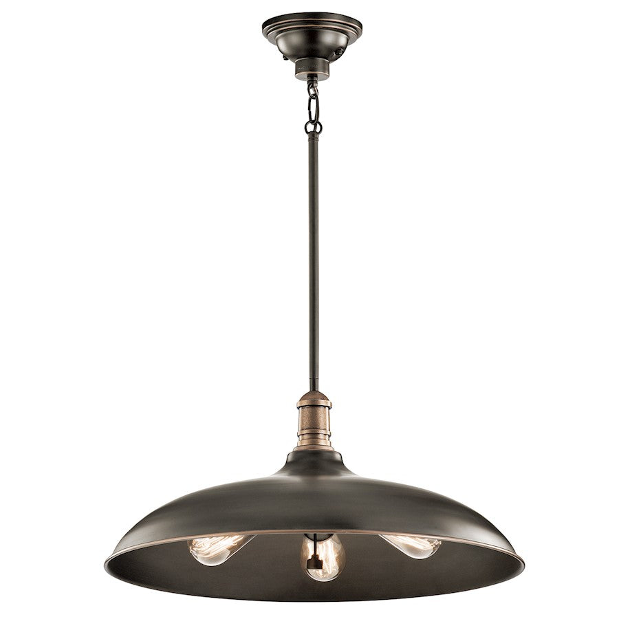 Kichler Cobson 20in 3-Light Pendant | Industrial Olde Bronze Steel | Kitchen Island & Dining Room | 20 x 20 x 48 in | Model 42649OZ