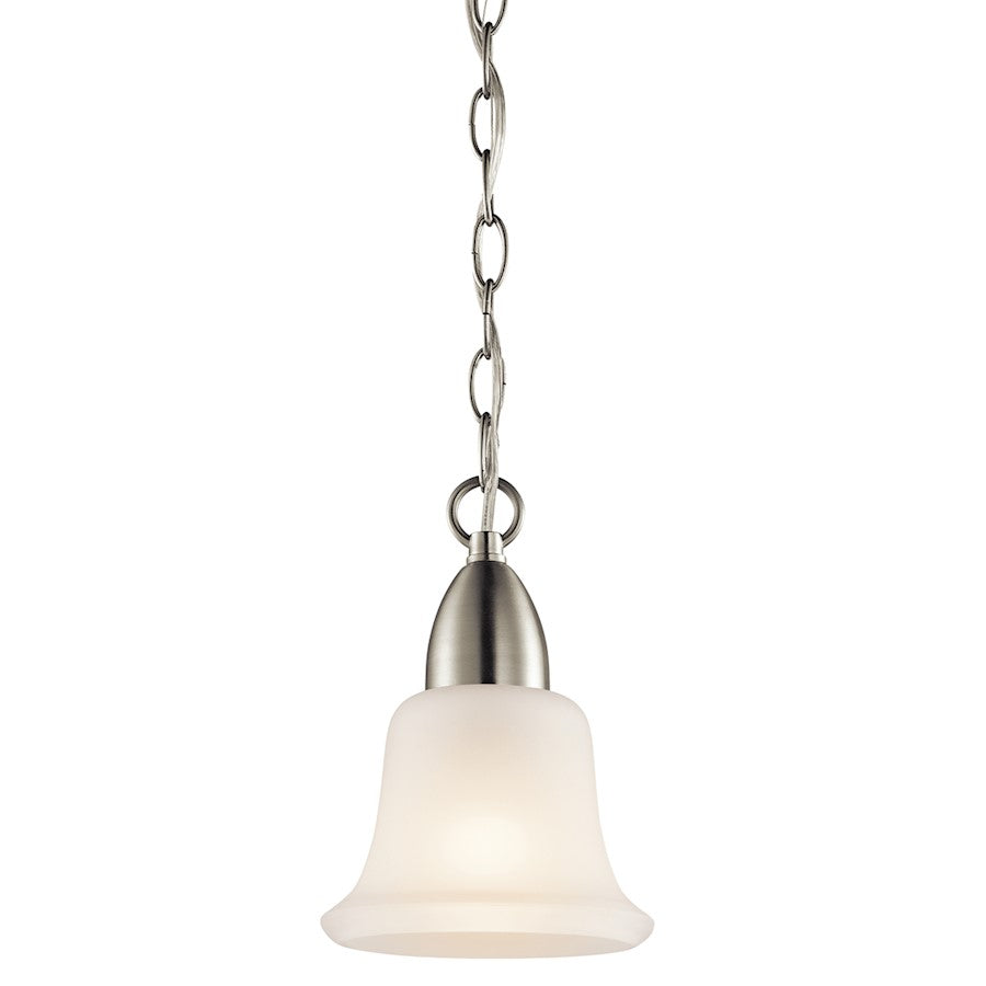 Kichler Nicholson 1-Light Mini Pendant | Brushed Nickel and Satin Etched Glass | Kitchen Island & Dining Room | Model 42880NI