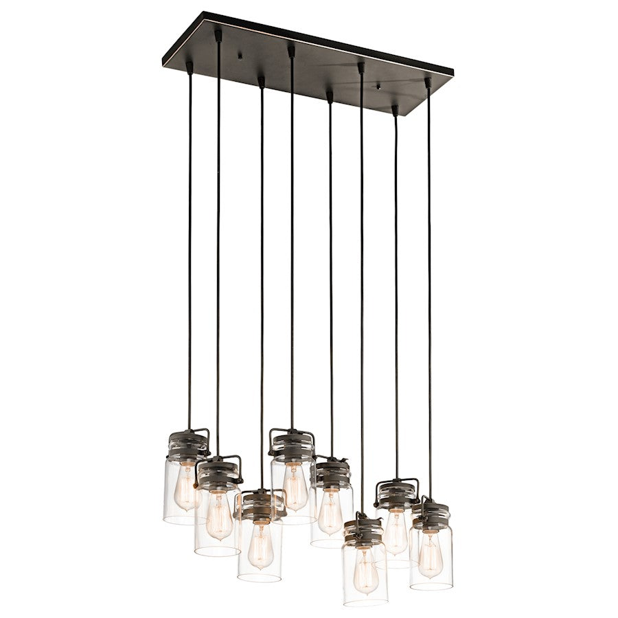 Kichler Brinley 25.5in 8-Light Linear Chandelier | Brushed Nickel and Clear Glass | Kitchen Island & Dining Room | Model 42890NI