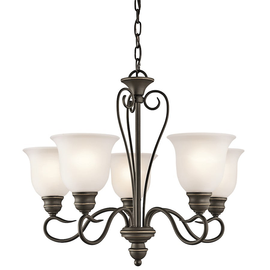Kichler Tanglewood 24in 5-Light Chandelier | Transitional Olde Bronze and Satin Etched Glass | Dining Room & Foyer | 24 x 24 x 20 in | Model 42906OZ