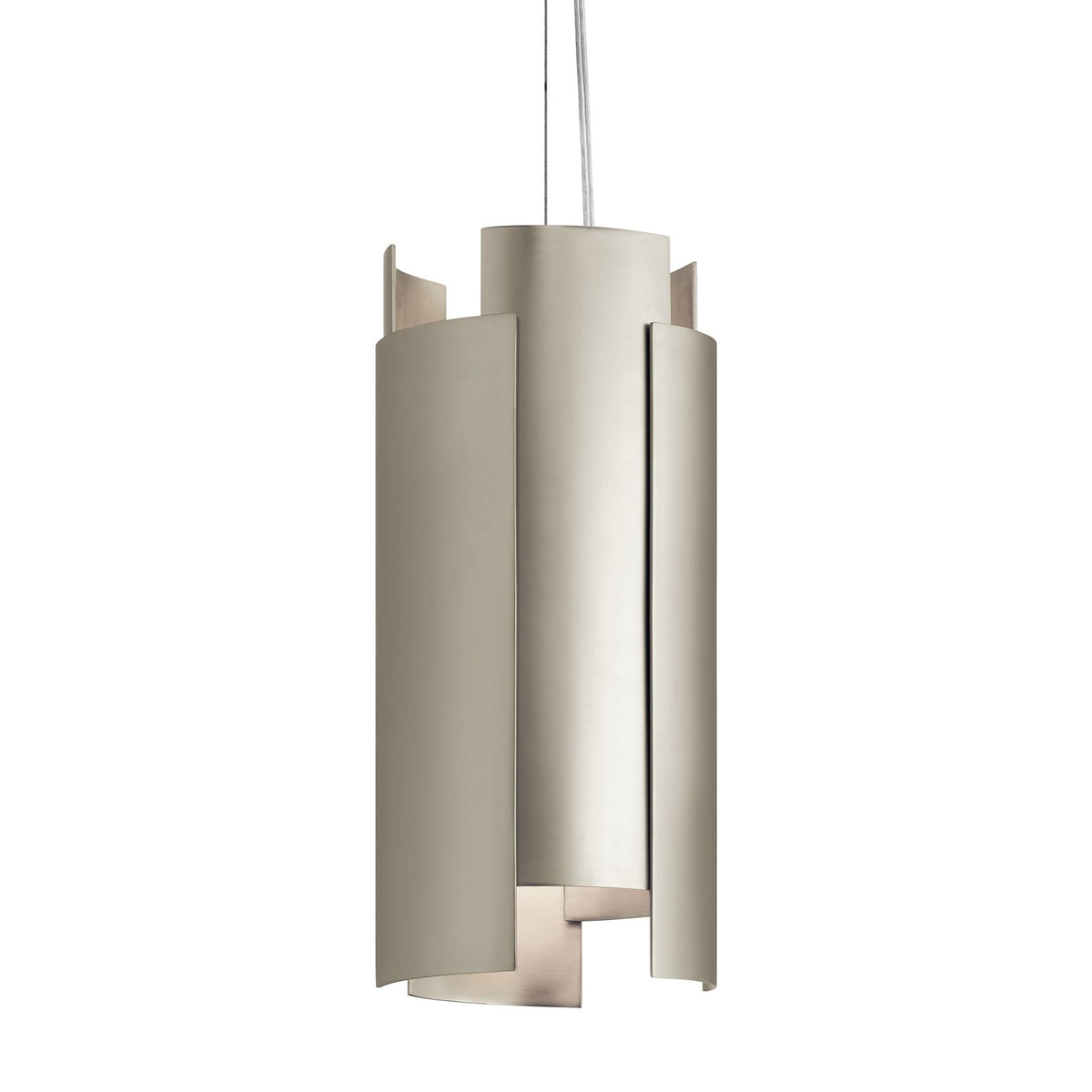 Kichler Moderne 6in 1-Light Mini Pendant | Contemporary Satin Nickel Steel with LED | Kitchen Island & Dining Room | 6 x 12 in | Model 42995SNLED