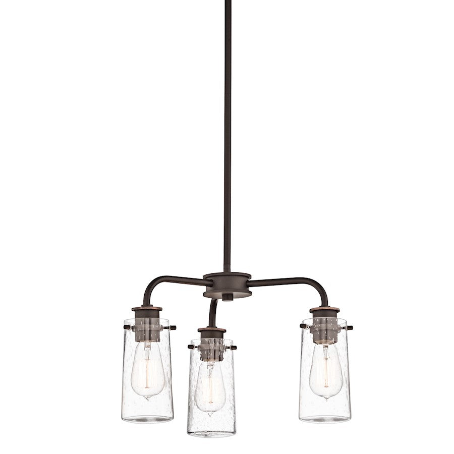 Kichler Braelyn 18in 3-Light Chandelier/Semi-Flush | Rustic Olde Bronze and Clear Seeded Glass | Dining Room & Entryway | 18 x 12 in | Model 43057OZ