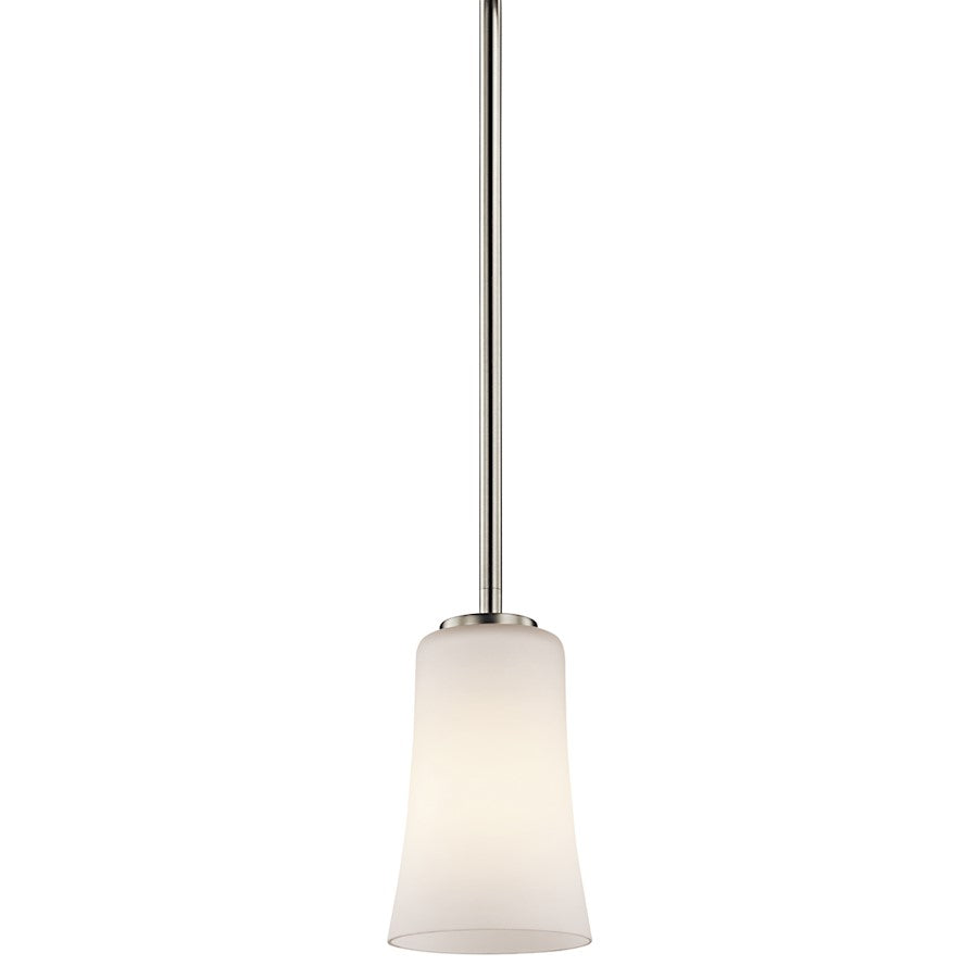 Kichler Armida 5in 1-Light Mini Pendant | Contemporary Brushed Nickel and Satin Etched White Glass | Kitchen Island & Hallway | Model 43077NI