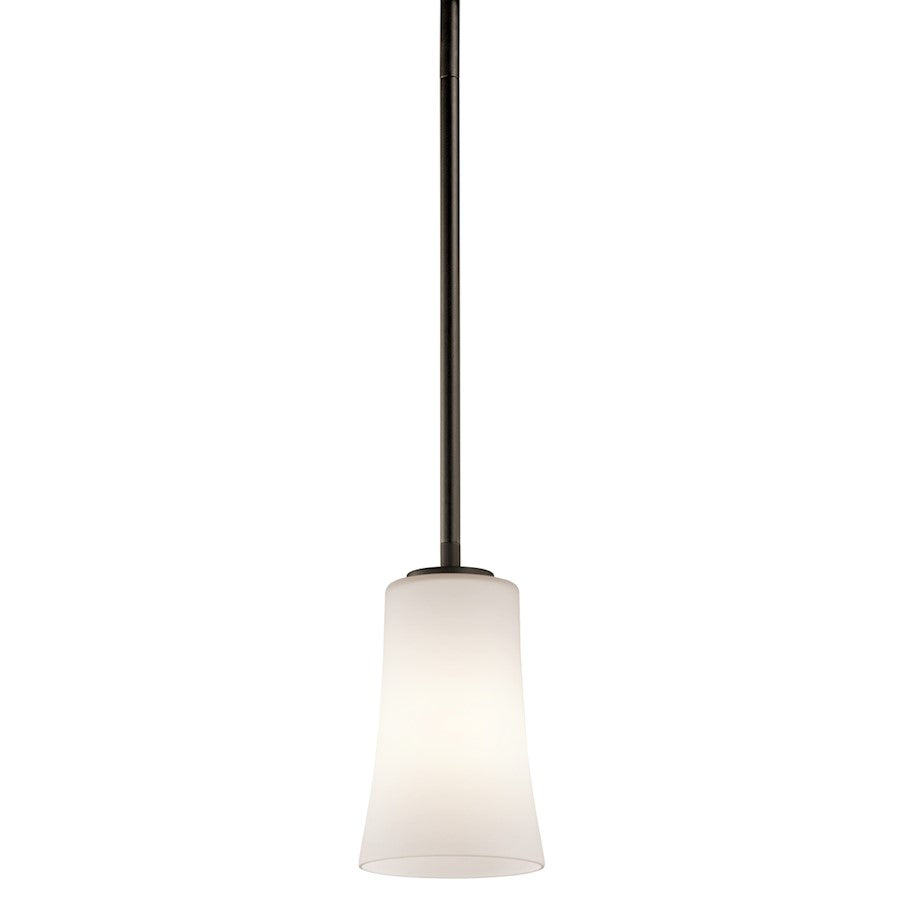 Kichler Armida 8in 1-Light Mini Pendant | Industrial Olde Bronze and Satin Etched White Glass | Kitchen Island & Dining Room | Model 43077OZ