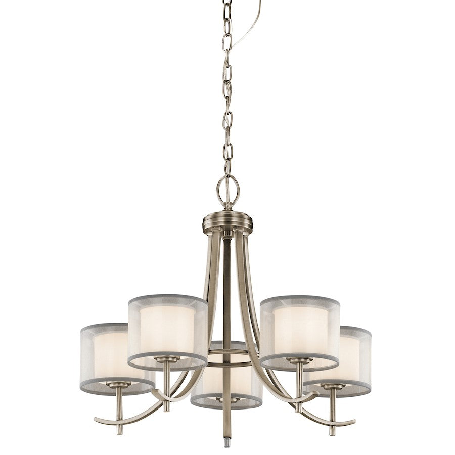 Kichler Tallie 24in 5-Light Chandelier | Transitional Antique Pewter and White Organza Shade | Dining Room & Living Room | Model 43149AP