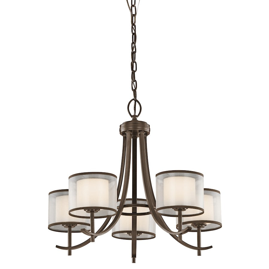 Kichler Tallie 24in 5-Light Chandelier | Transitional Mission Bronze and Light Umber Organza Satin Etched White | Dining Room | Model 43149MIZ